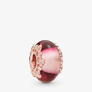 (obrázek pro) přívěsek PANDORA Růžové Murano sklo a listy - 788244