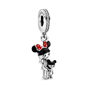 (obrázek pro) PANDORA Disney matka a dítě visící přívěsek ze sterlingového stříbra s čirým kubickým zirkoniem, černým a červeným smaltem - 798805C01