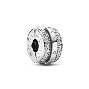 (obrázek pro) PANDORA Lesklý Pavé Linky a Spona s Logem Přívěsek - 799042C01