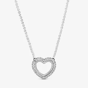 (obrázek pro) PANDORA Pavé Hadí Řetízek Vzor Otevřené Srdce Náhrdelník - 399110C01