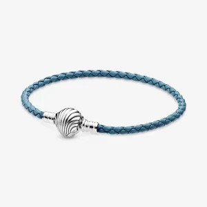 (obrázek pro) Pandora Moments Mořská lastura přezka tyrkysové splétané kožené náramek - 598951C01-S2