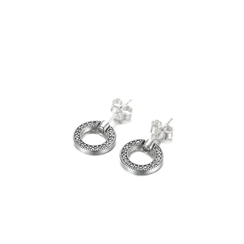 (obrázek pro) PANDORA Oboustranné peckové náušnice Kroužek s pavé a logem - 299486C01 - Zobrazit 2