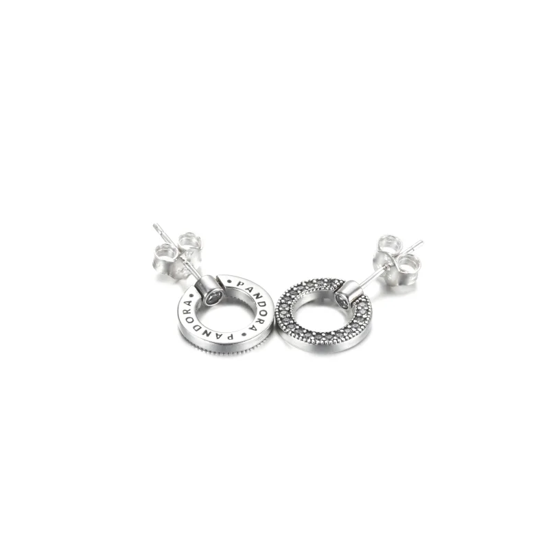 (obrázek pro) PANDORA Oboustranné peckové náušnice Kroužek s pavé a logem - 299486C01 - Zobrazit 5