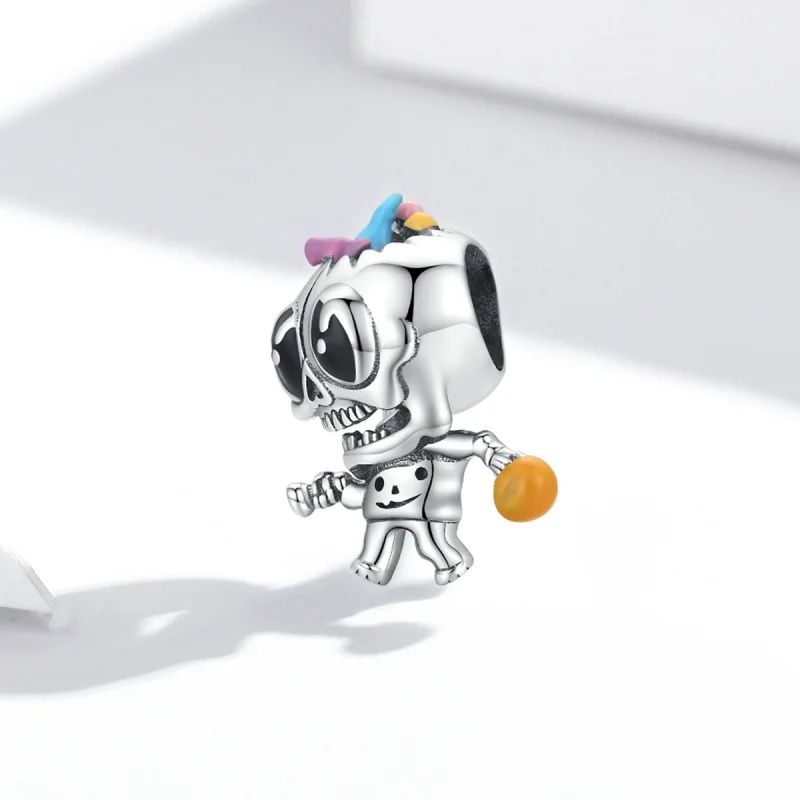 (obrázek pro) Pandora styl Stříbrný amulet s lebkou na Halloween - SCC1955 - Zobrazit 2