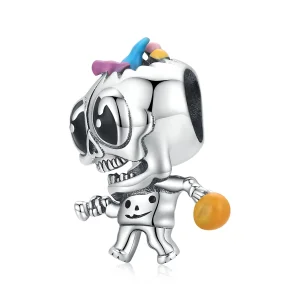 (obrázek pro) Pandora styl Stříbrný amulet s lebkou na Halloween - SCC1955