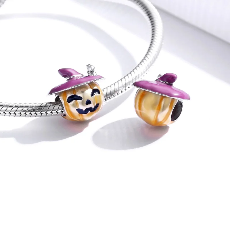 (obrázek pro) Pandora styl Stříbrný přívěsek s dýněmi na Halloween - BSC329 - Zobrazit 4