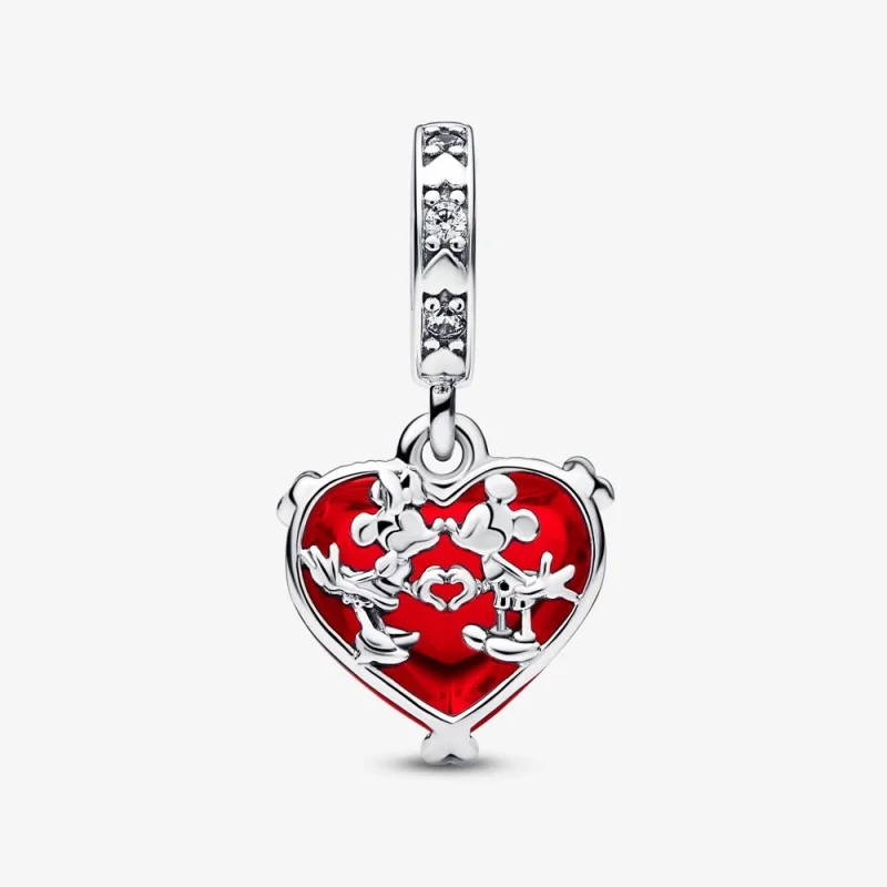 (obrázek pro) PANDORA Disney Mickey & Minnie Mouse Kiss červený přívěsek s visícím okem ze skl - Zobrazit 3