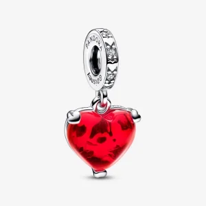 (obrázek pro) PANDORA Disney Mickey & Minnie Mouse Kiss červený přívěsek s visícím okem ze skla Murano - 792522C01