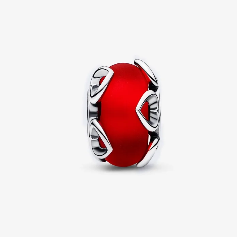 (obrázek pro) PANDORA Frosted Red Murano Skleněný a Srdce Amulet - 792497C01 - Zobrazit 3