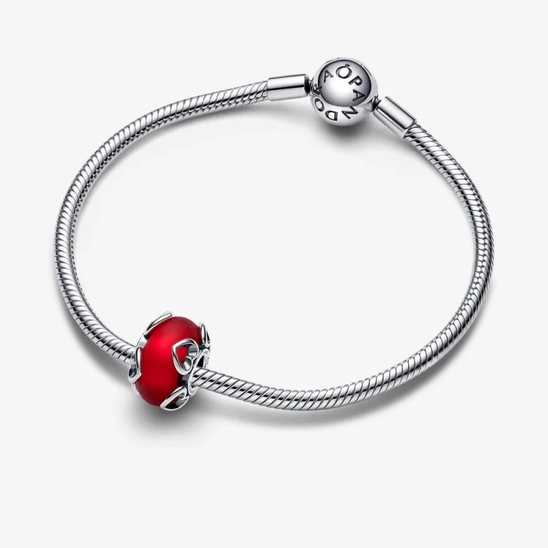 (obrázek pro) PANDORA Frosted Red Murano Skleněný a Srdce Amulet - 792497C01 - Zobrazit 4
