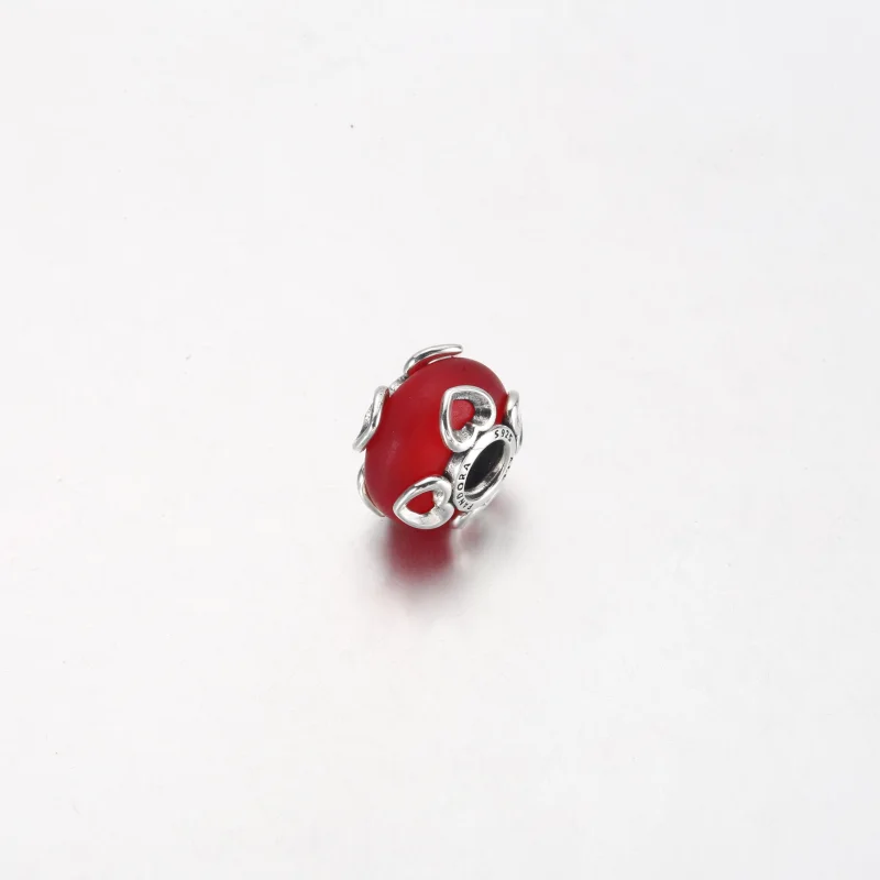 (obrázek pro) PANDORA Frosted Red Murano Skleněný a Srdce Amulet - 792497C01 - Zobrazit 5