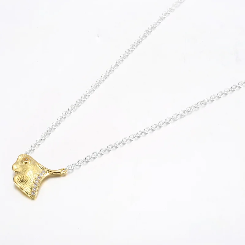 (obrázek pro) PANDORA Ginkgo stříbrný a pozlacený 14k zlatem collier s průhlednými kubickými z - Zobrazit 2