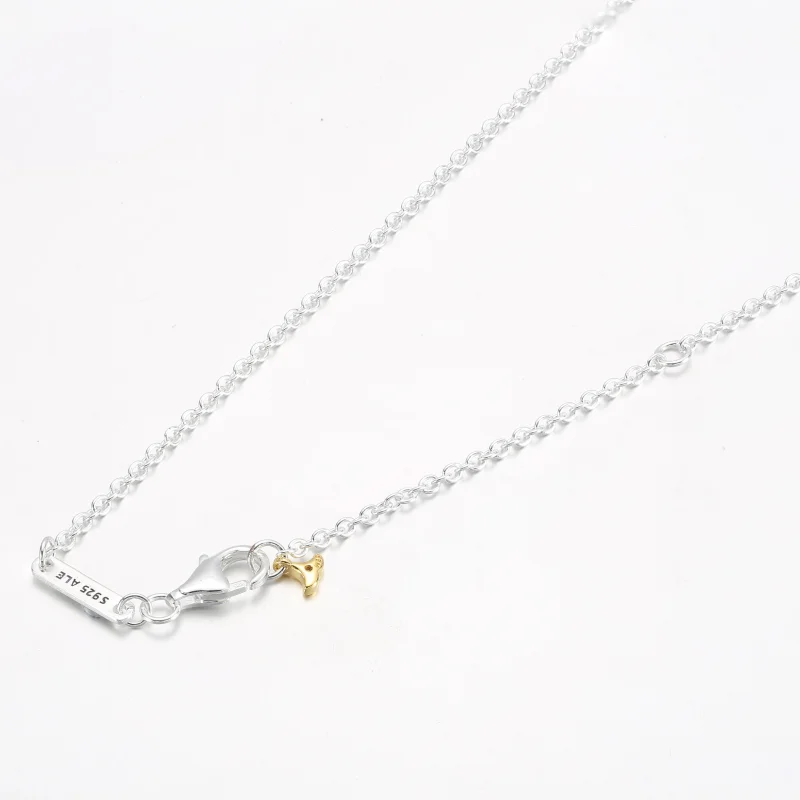 (obrázek pro) PANDORA Ginkgo stříbrný a pozlacený 14k zlatem collier s průhlednými kubickými z - Zobrazit 4