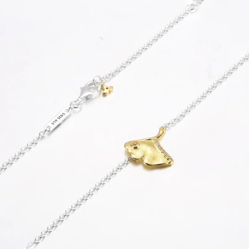 (obrázek pro) PANDORA Ginkgo stříbrný a pozlacený 14k zlatem collier s průhlednými kubickými z - Zobrazit 5