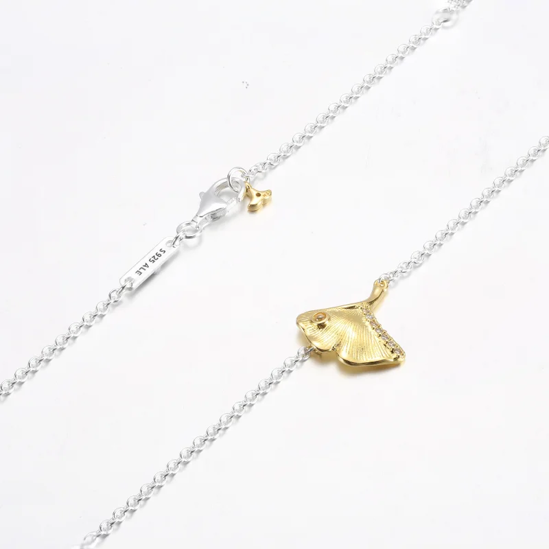 (obrázek pro) PANDORA Ginkgo stříbrný a pozlacený 14k zlatem collier s průhlednými kubickými z - Zobrazit 9