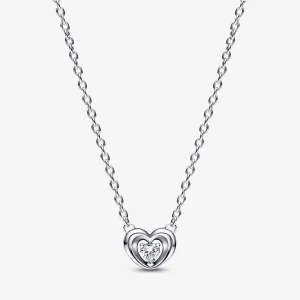 (obrázek pro) PANDORA Srdce s lesklým kamenem a vznášejícím se kamínkem - Náhrdelník Collier - 392494C01