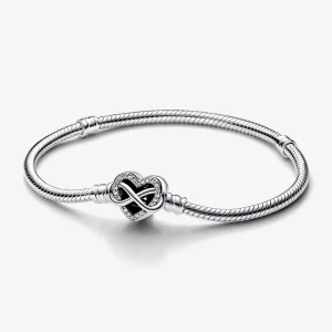 (obrázek pro) Pandora Moments jiskřivý náramek s hadím řetízkem se srdcovitým závěrem nekonečnosti - 592645C01