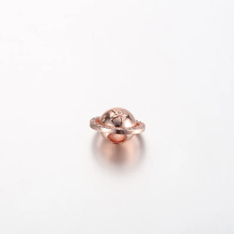 (obrázek pro) Pandora Saturn planeta charm s růžovým zlacením 14k a průhlednými kubickými zirk - Zobrazit 3