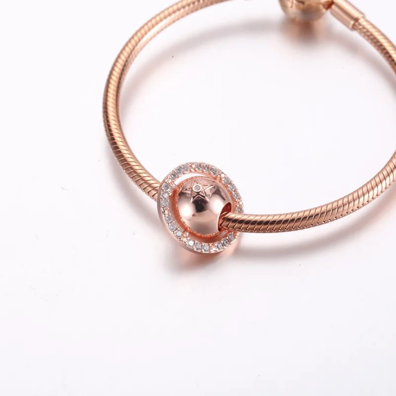 (obrázek pro) Pandora Saturn planeta charm s růžovým zlacením 14k a průhlednými kubickými zirk - Zobrazit 6