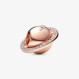 (obrázek pro) Pandora Saturn planeta charm s růžovým zlacením 14k a průhlednými kubickými zirkoniemi - 782438C01