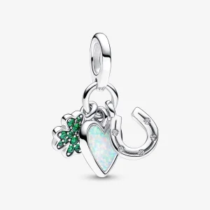 (obrázek pro) Pandora Čtyřlístek, Srdce a Podkova Trojitý Dangle Charm - 792755C01