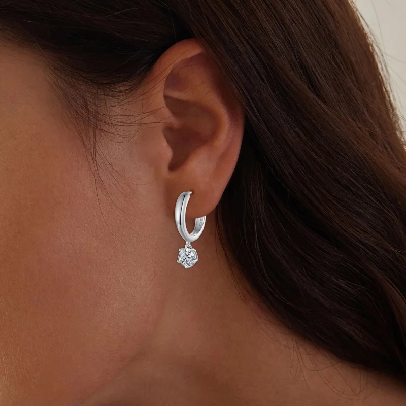 (obrázek pro) Pandora styl 0,5 karátové Moissanite Hoop náušnice (Dvě certifikáty) - MSE040 - Zobrazit 5
