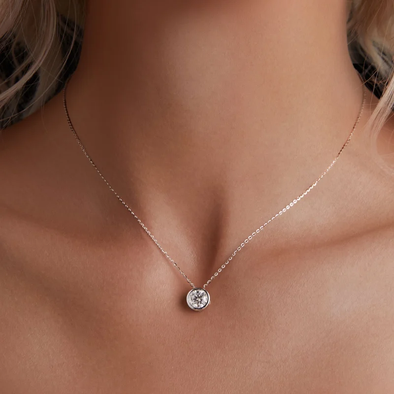 (obrázek pro) Pandora styl 1Ct Moissanite náhrdelník (jeden certifikát) - MSN021 - Zobrazit 5