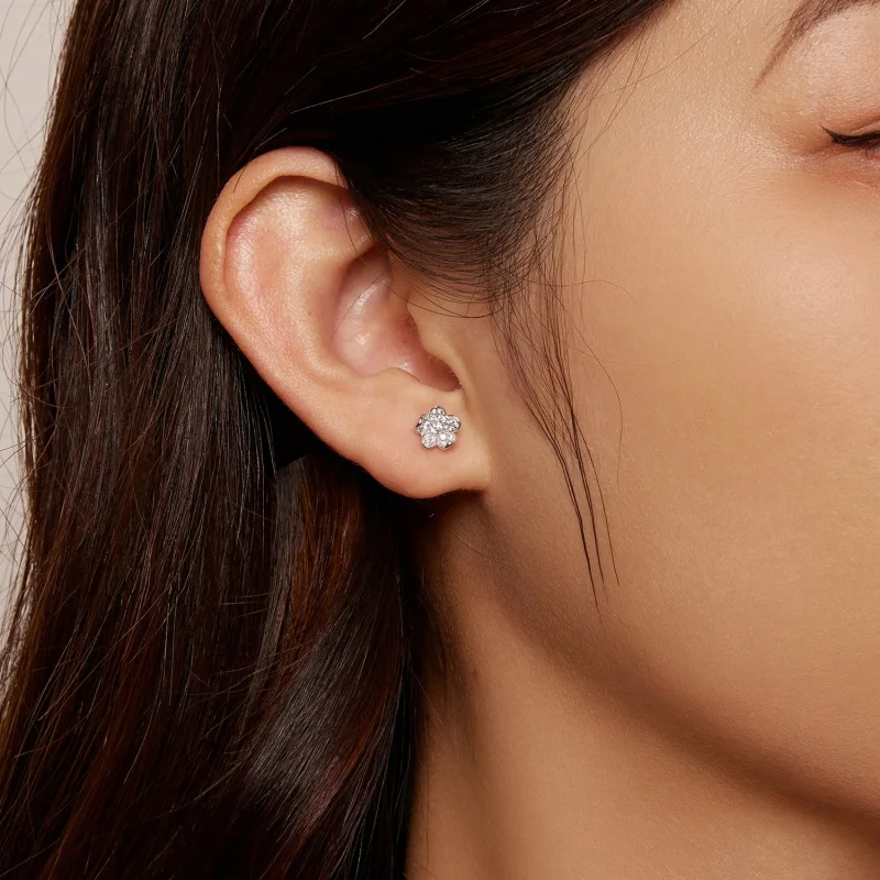 (obrázek pro) Pandora styl diamanty zdobené květinové náušnice - BSE855 - Zobrazit 7