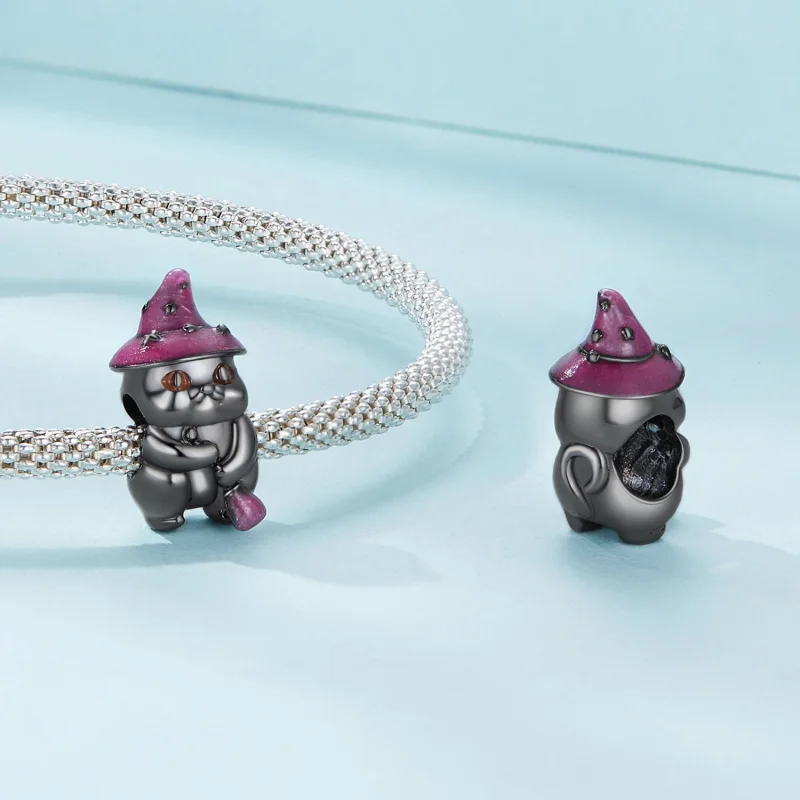(obrázek pro) Pandora styl Halloweenský čarodějnický kocour charm - SCC2625 - Zobrazit 4