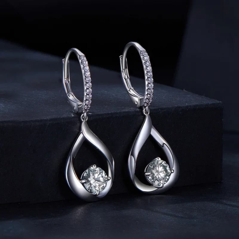 (obrázek pro) Pandora styl Kapička Moissanite náušnice (Dva certifikáty) - MSE032 - Zobrazit 2