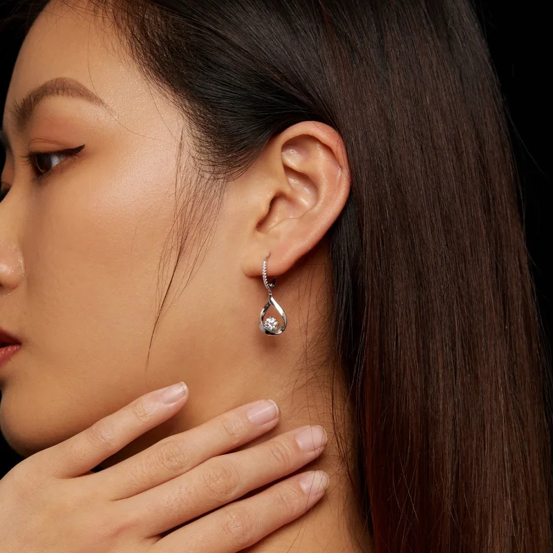 (obrázek pro) Pandora styl Kapička Moissanite náušnice (Dva certifikáty) - MSE032 - Zobrazit 5