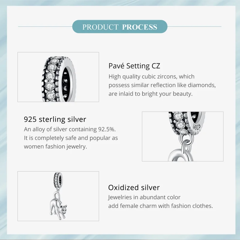 (obrázek pro) Pandora styl Kočka s visícím přívěskem - SCC2595 - Zobrazit 6