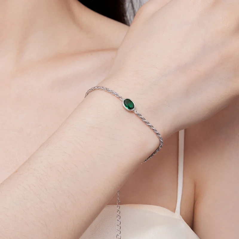 (obrázek pro) Pandora styl Lehký luxusní zelený zirkon Chopard náramek - BSB116 - Zobrazit 6