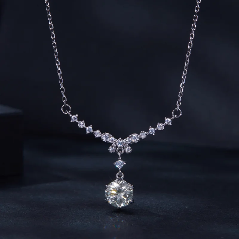 (obrázek pro) Pandora styl Moissanite náhrdelník (Jeden certifikát) - MSN020 - Zobrazit 3