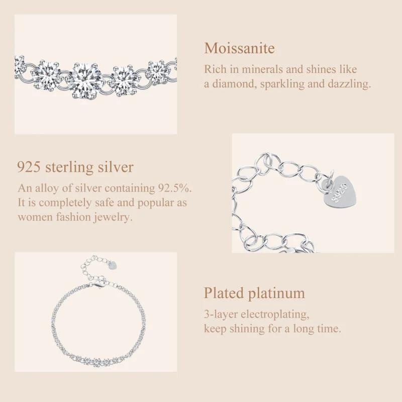 (obrázek pro) Pandora styl Moissanite náramek (Jeden certifikát) - MSB008 - Zobrazit 6