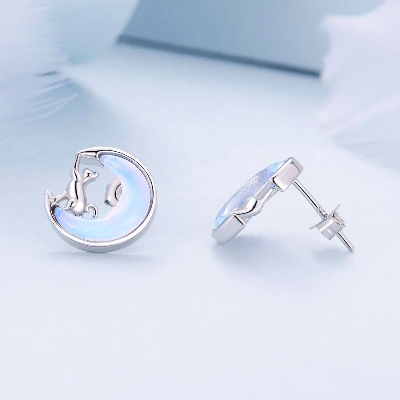 (obrázek pro) Pandora styl Měsíční Kočičí Náušnice s kolíčky - BSE913 - Zobrazit 4