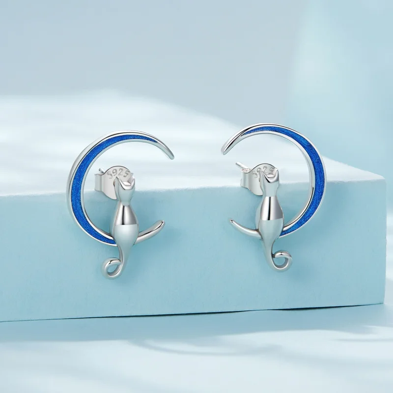 (obrázek pro) Pandora styl Měsíční Kočka Studs Náušnice - SCE1609 - Zobrazit 2