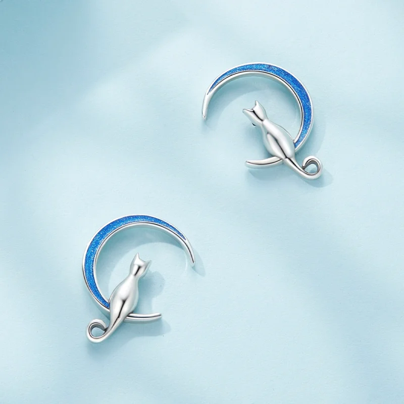 (obrázek pro) Pandora styl Měsíční Kočka Studs Náušnice - SCE1609 - Zobrazit 3