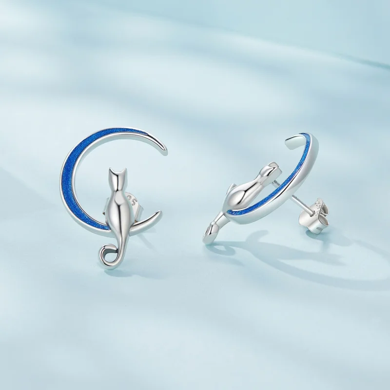 (obrázek pro) Pandora styl Měsíční Kočka Studs Náušnice - SCE1609 - Zobrazit 4