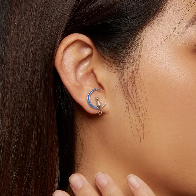 (obrázek pro) Pandora styl Měsíční Kočka Studs Náušnice - SCE1609 - Zobrazit 5