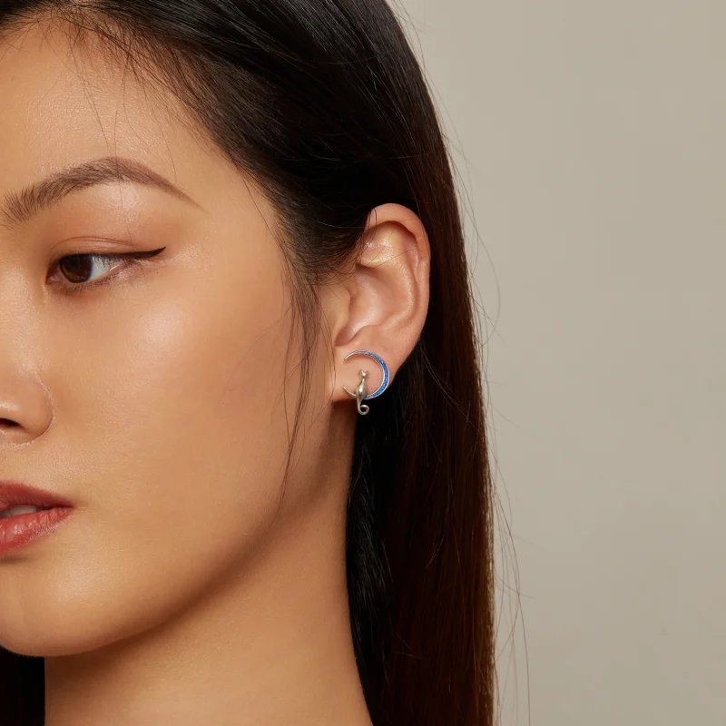 (obrázek pro) Pandora styl Měsíční Kočka Studs Náušnice - SCE1609 - Zobrazit 6