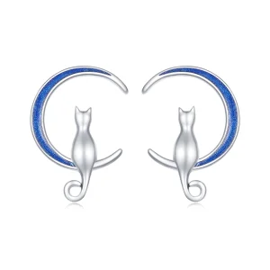 (obrázek pro) Pandora styl Měsíční Kočka Studs Náušnice - SCE1609