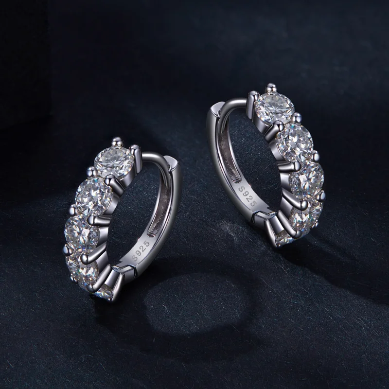 (obrázek pro) Pandora styl polokruhové Moissanite diamantové náušnice - MSE033 - Zobrazit 3