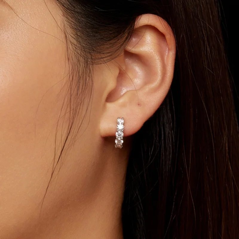 (obrázek pro) Pandora styl polokruhové Moissanite diamantové náušnice - MSE033 - Zobrazit 6