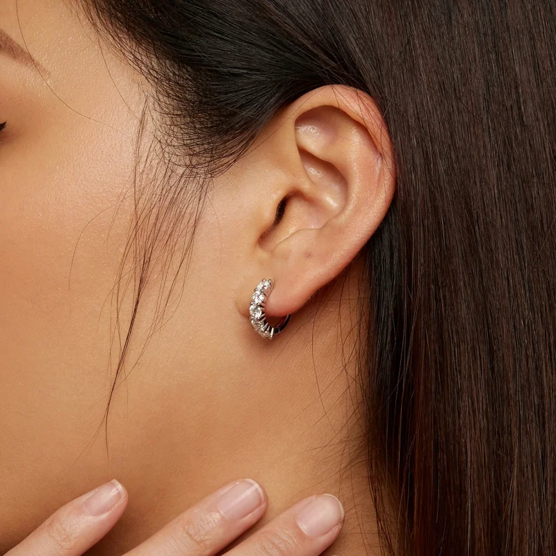 (obrázek pro) Pandora styl polokruhové Moissanite diamantové náušnice - MSE033 - Zobrazit 7