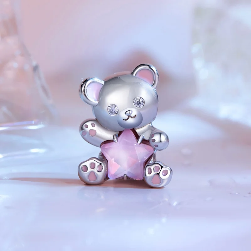(obrázek pro) Pandora styl Růžový hvězdný medvěd Charm - SCC2638 - Zobrazit 2