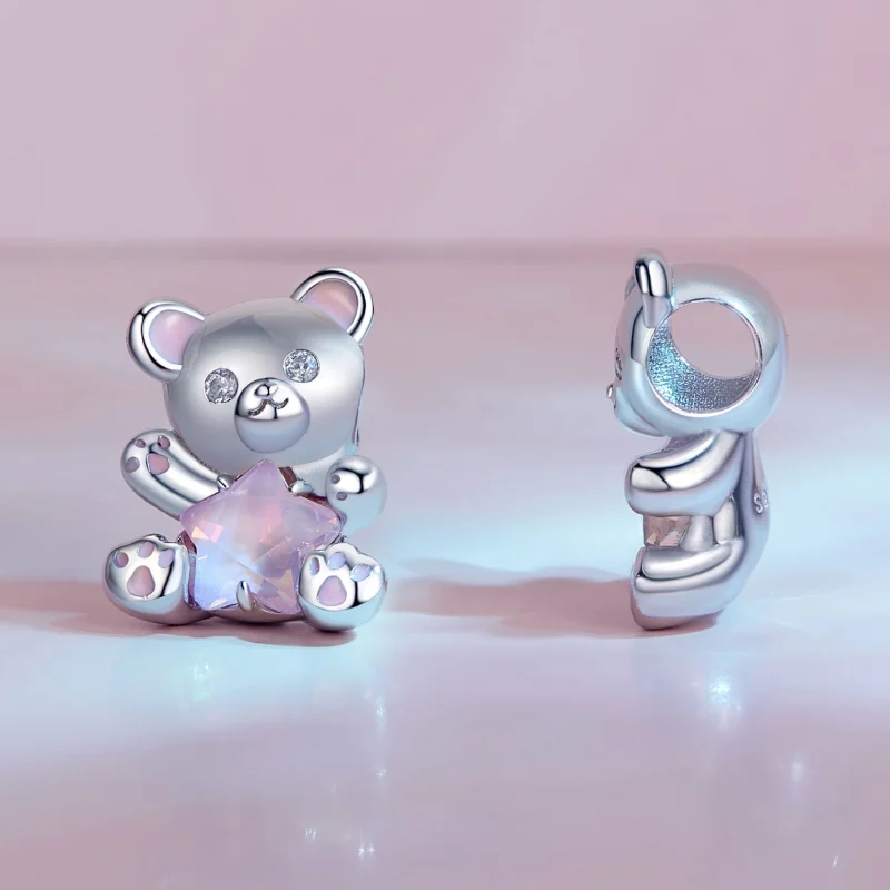 (obrázek pro) Pandora styl Růžový hvězdný medvěd Charm - SCC2638 - Zobrazit 3