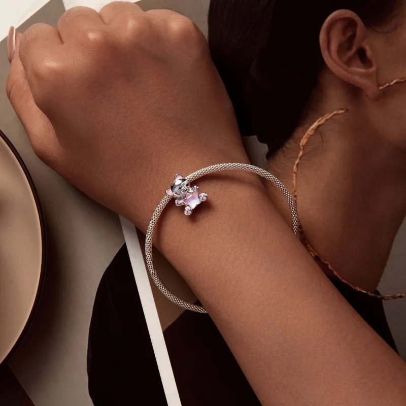 (obrázek pro) Pandora styl Růžový hvězdný medvěd Charm - SCC2638 - Zobrazit 4
