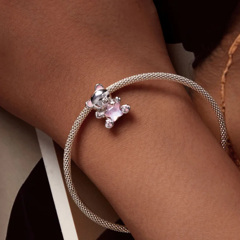 (obrázek pro) Pandora styl Růžový hvězdný medvěd Charm - SCC2638 - Zobrazit 5