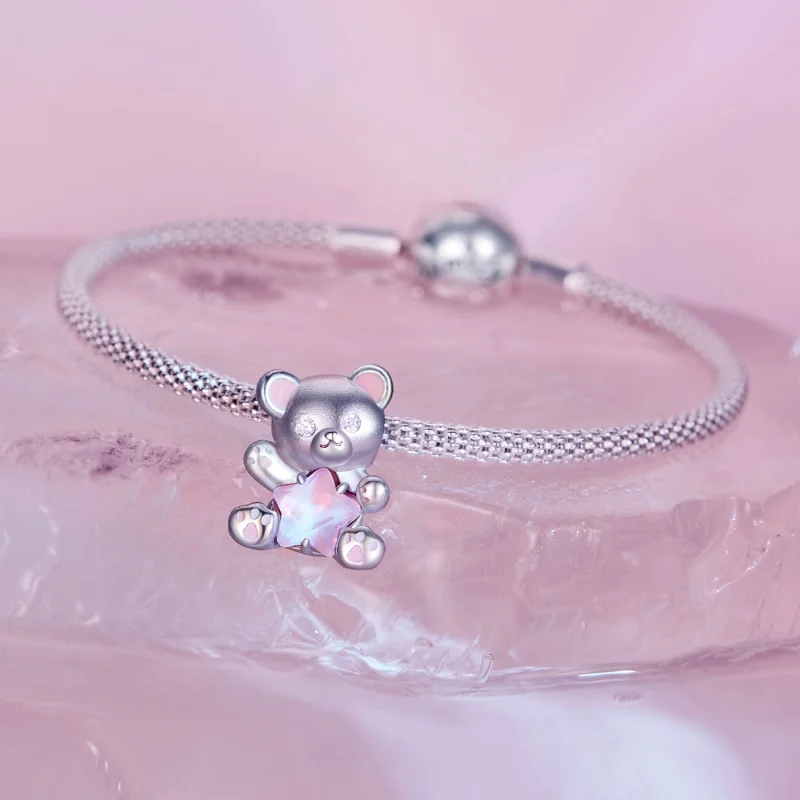(obrázek pro) Pandora styl Růžový hvězdný medvěd Charm - SCC2638 - Zobrazit 6